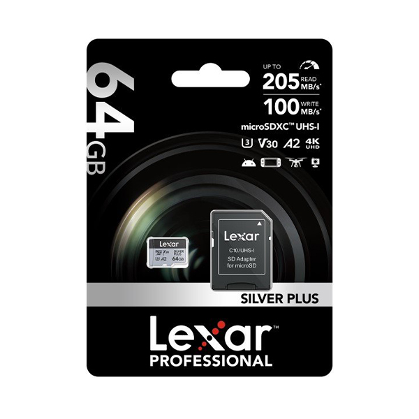 Lexar® 64GB Professional SILVER PLUS microSDXC™ UHS-I Card